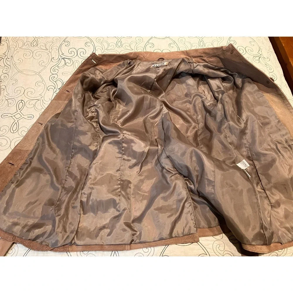 Rouge Leather Womens XL Cognac Brown Suede Belted Safari Jacket Button Front - Picture 7 of 13